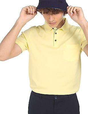 men yellow solid cotton polo shirt