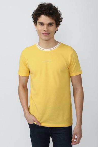 men yellow solid crew neck round neck t-shirts