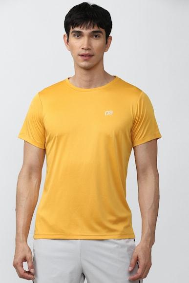 men yellow solid crew neck round neck t-shirts