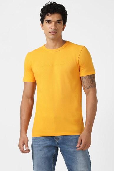 men yellow solid crew neck round neck t-shirts