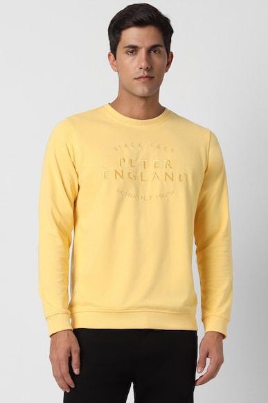 men yellow solid crew neck sweatshirt