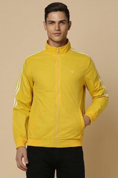 men yellow solid full sleeves casual jacket