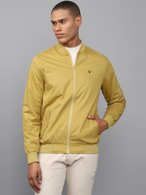 men yellow solid full sleeves casual jacket