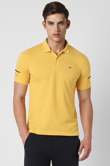 men yellow solid polo neck polo t-shirts