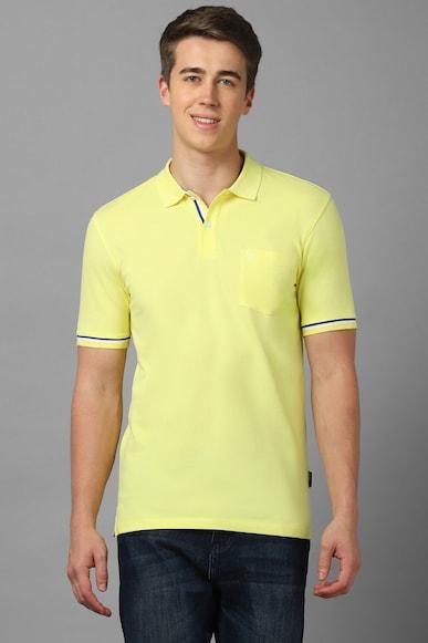 men yellow solid polo neck t-shirt