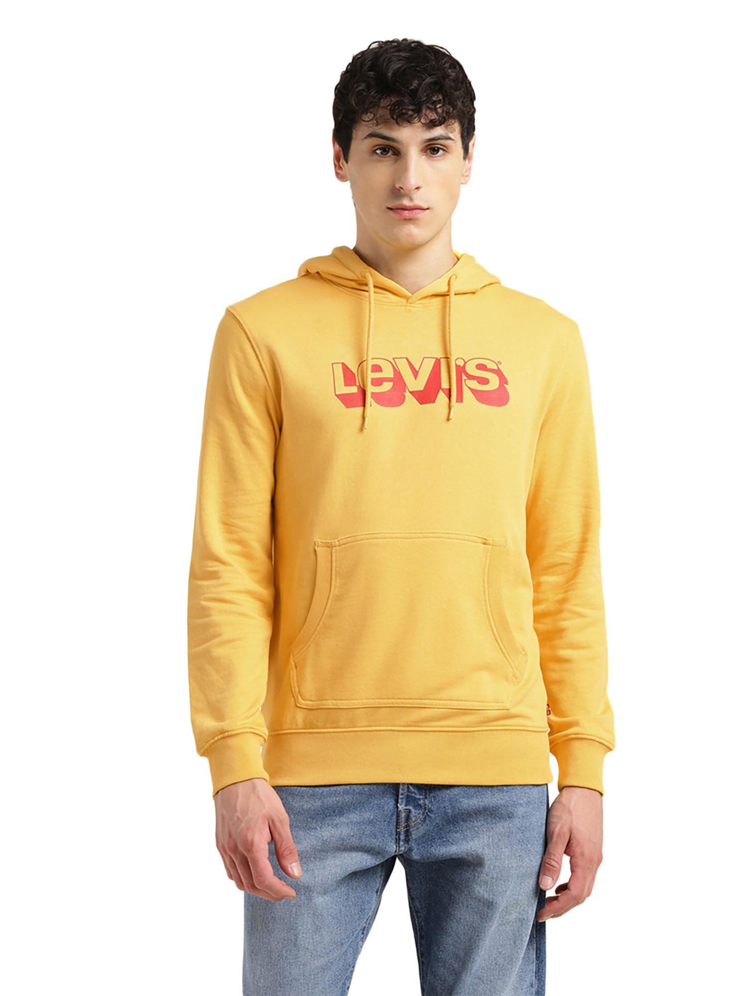 men yellow solid regular fit sweatshirt