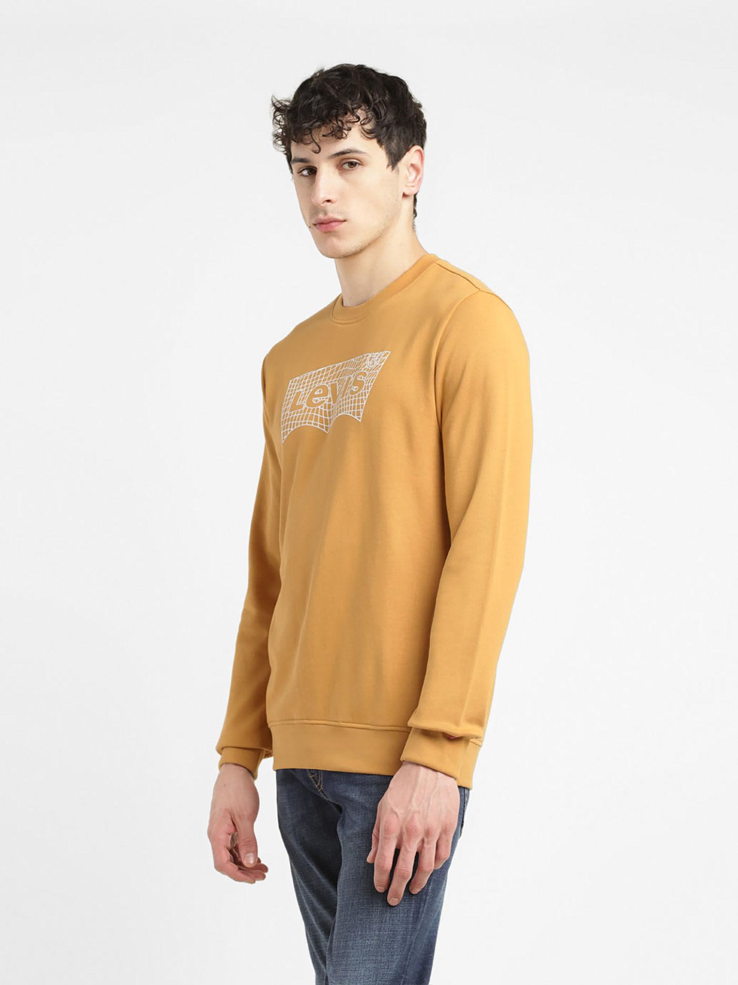 men yellow solid regular fit sweatshirt