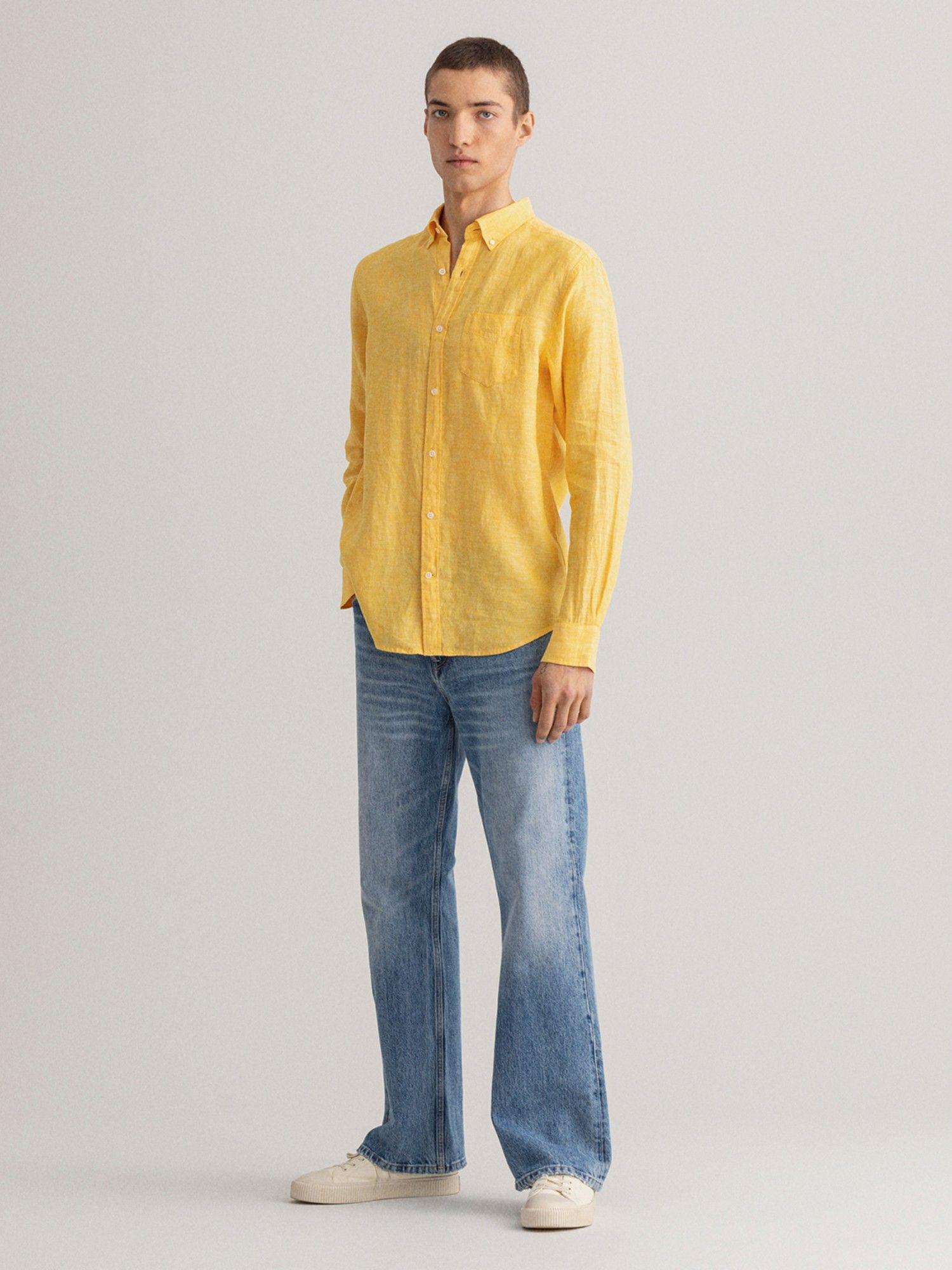 men yellow solid regular shirt