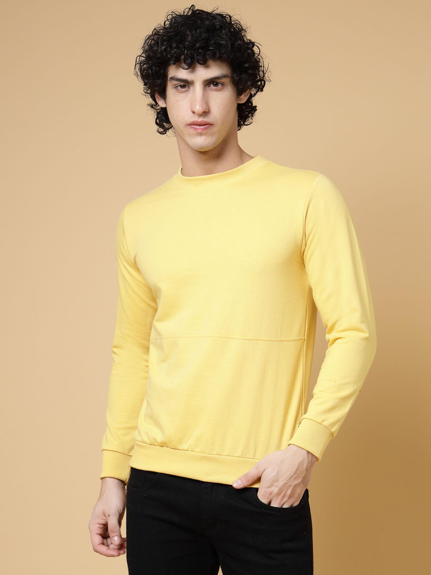 men yellow solid terry sweatshirt