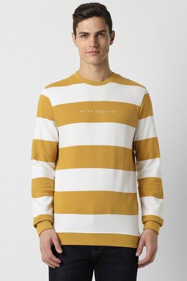 men yellow stripe crew neck sweatshirt