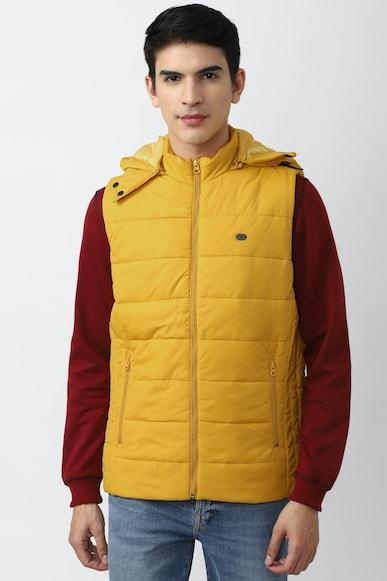 men yellow textured casual jacket