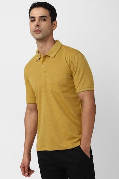 men yellow textured polo neck polo t-shirts