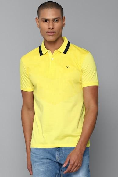 men yellow textured polo neck t-shirt