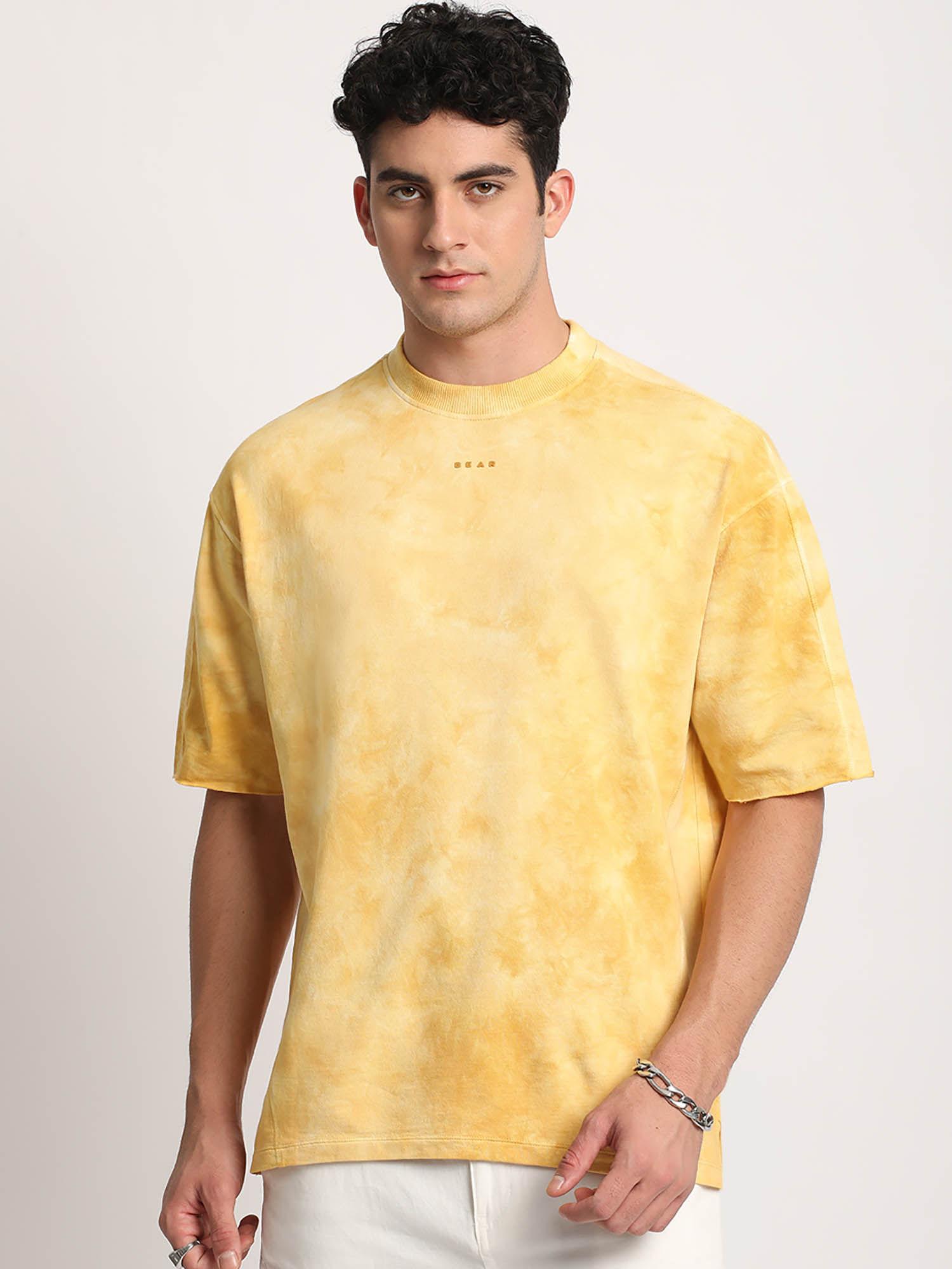 men yellow tie and dye oversized fit round neck t-shirt