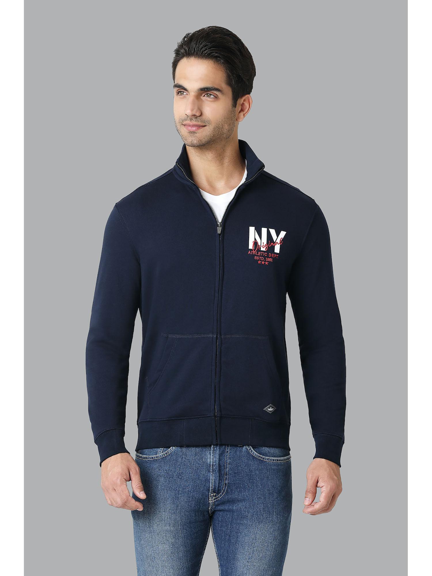 men zip front & full sleeve sweatshirt - navy