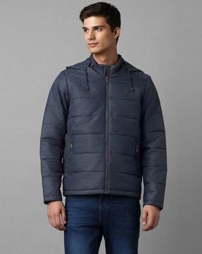 men zip-front hooded puffer jacket