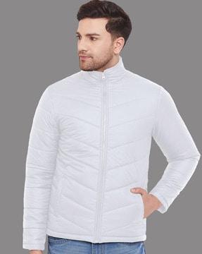 men zip-front puffer jacket with insert pockets