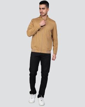 men zip-front regular fit bomber jacket with side pockets