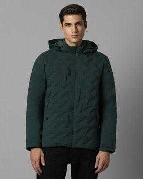 men zip-front regular fit hooded puffer jacket