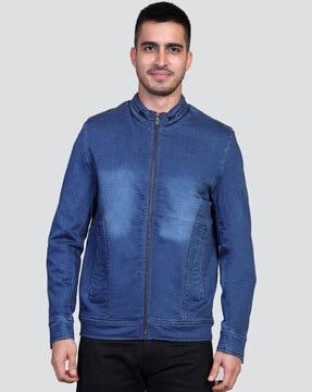 men zip-front regular fit jacket with insert pockets