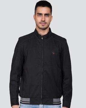 men zip-front regular fit jacket with insert pockets