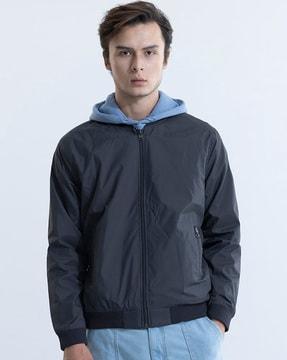 men zip-front regular fit jacket with zipper pockets