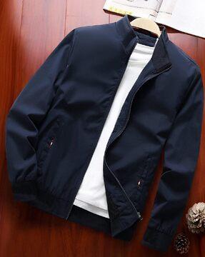 men zip-front regular fit jacket