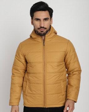 men zip-front regular fit puffer jacket