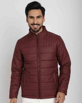 men zip-front regular fit puffer jacket