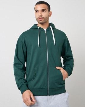 men zip-front relaxed fit hoodie