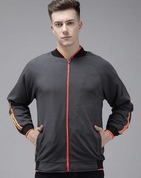 men zip-front slim fit jacket