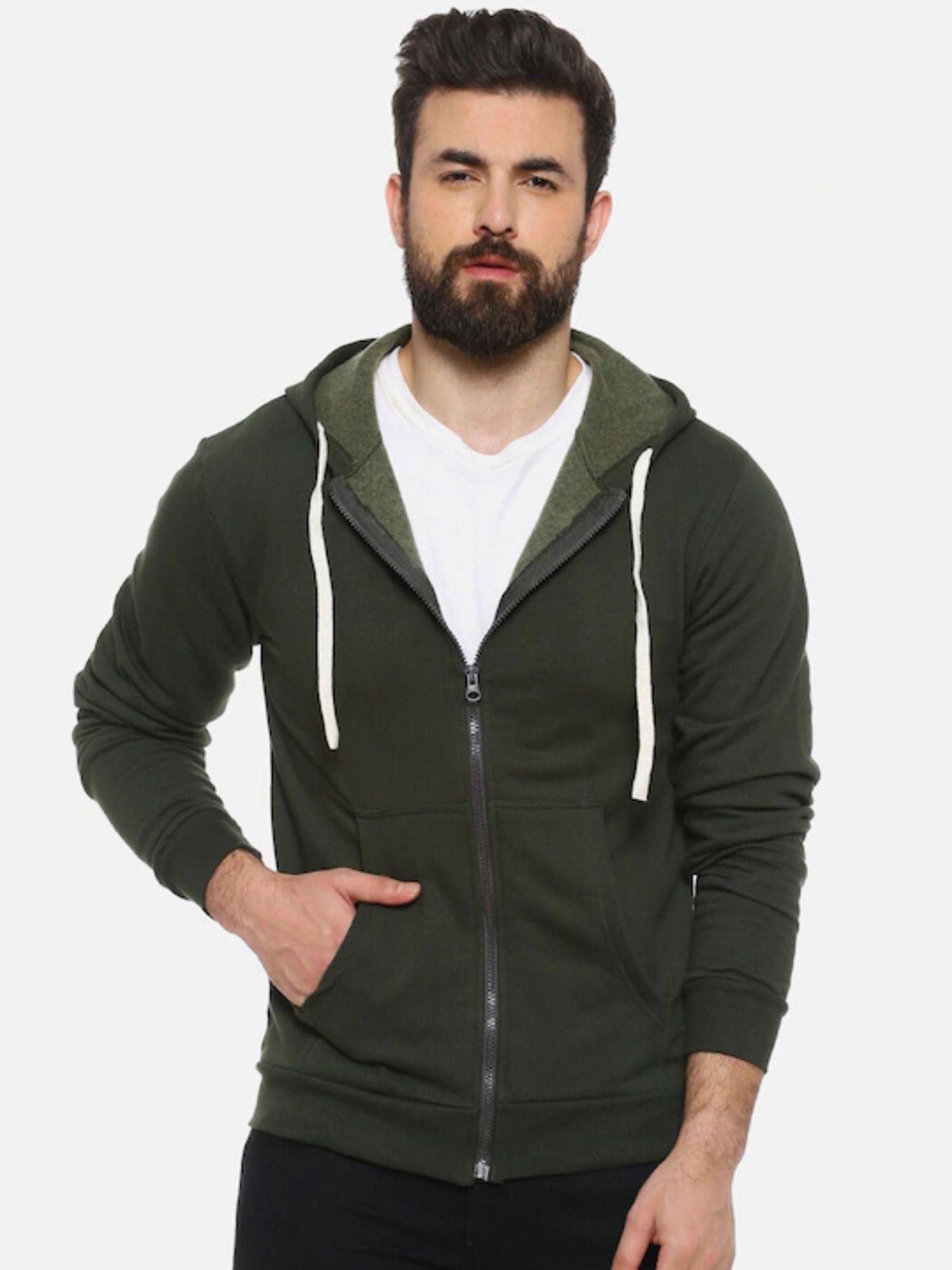 men zipper solid full sleeve stylish casual hooded sweatshirt