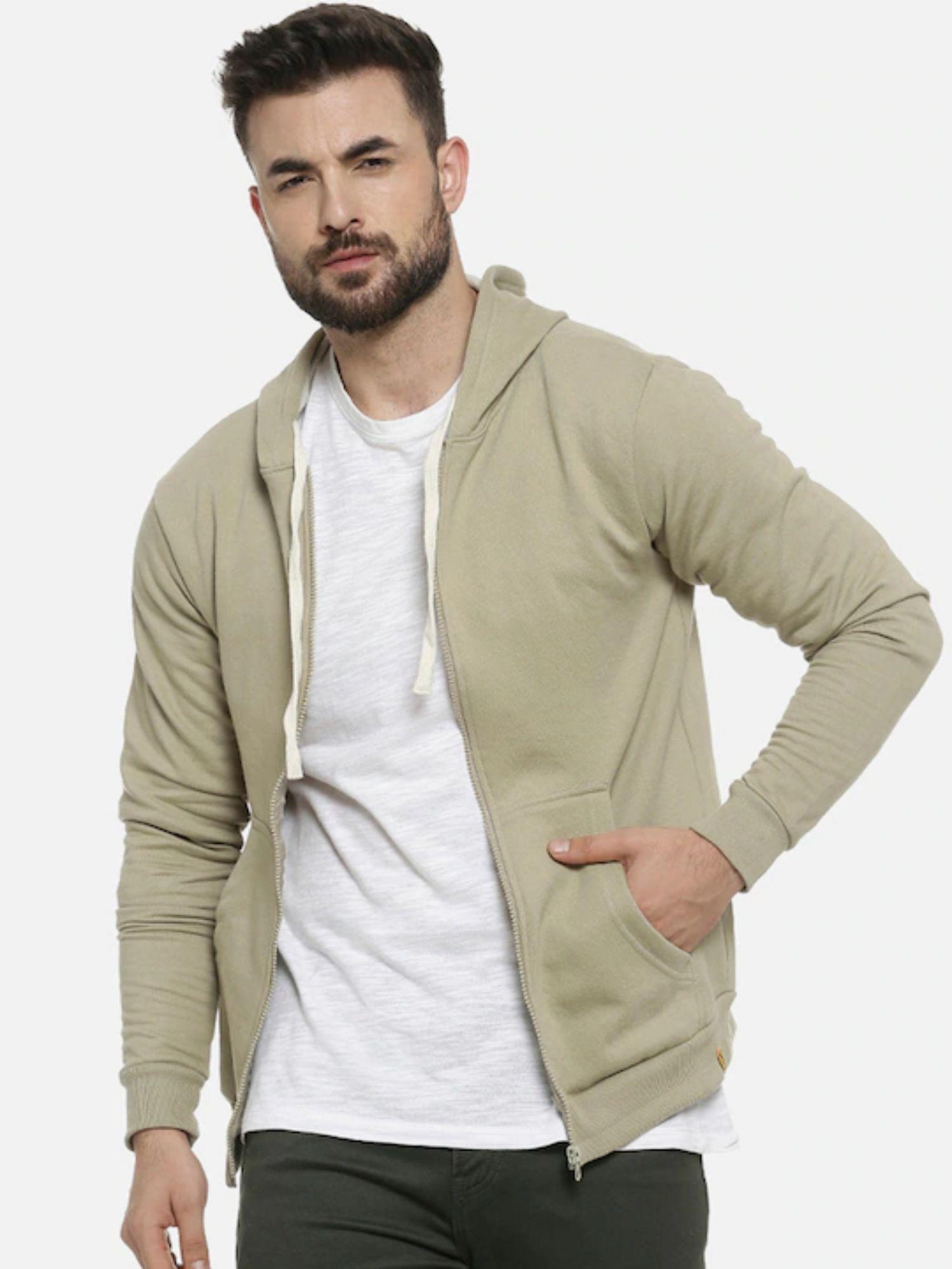 men zipper solid full sleeve stylish casual hooded sweatshirts