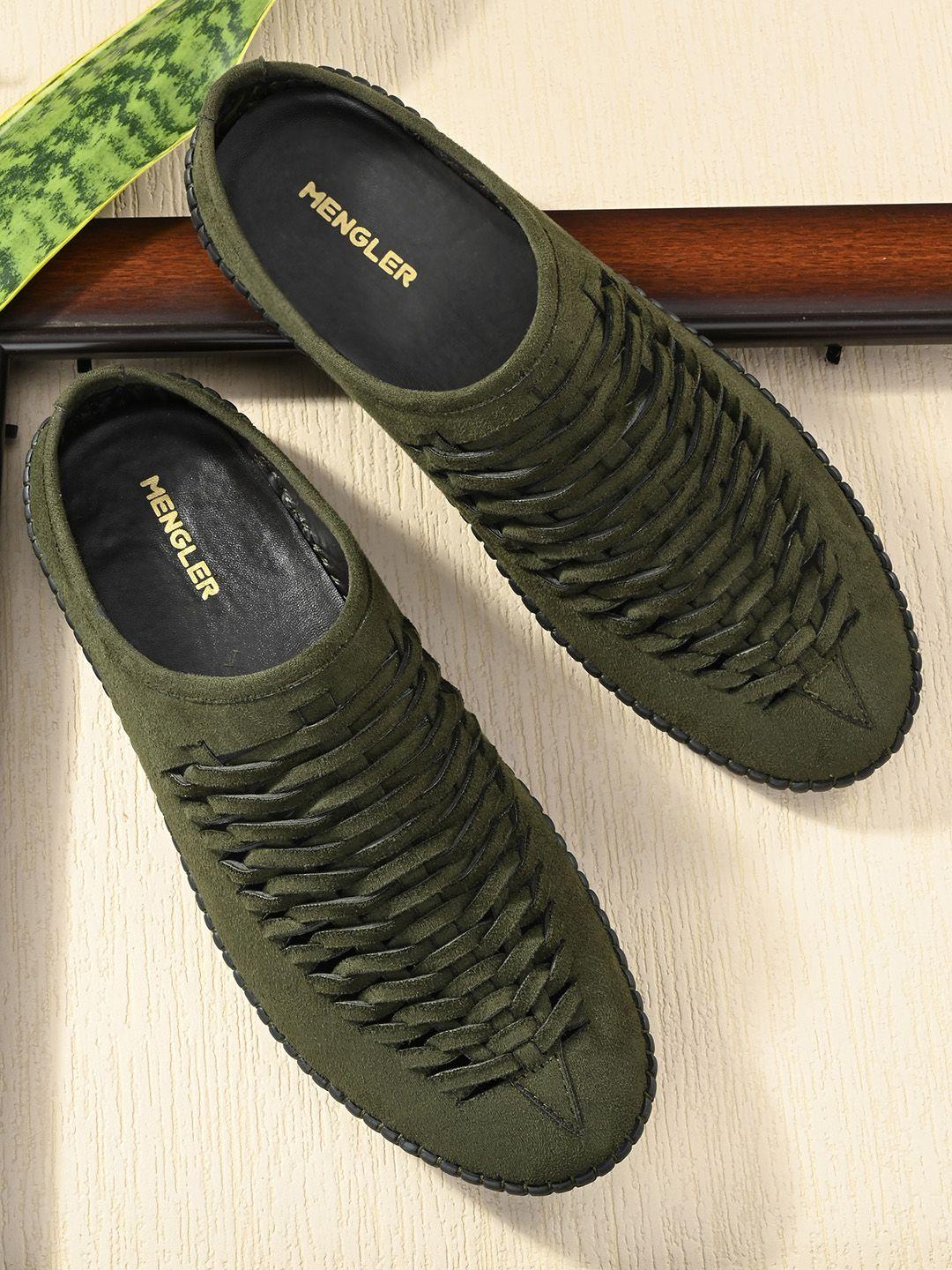 mengler men olive green & grey suede shoe-style sandals