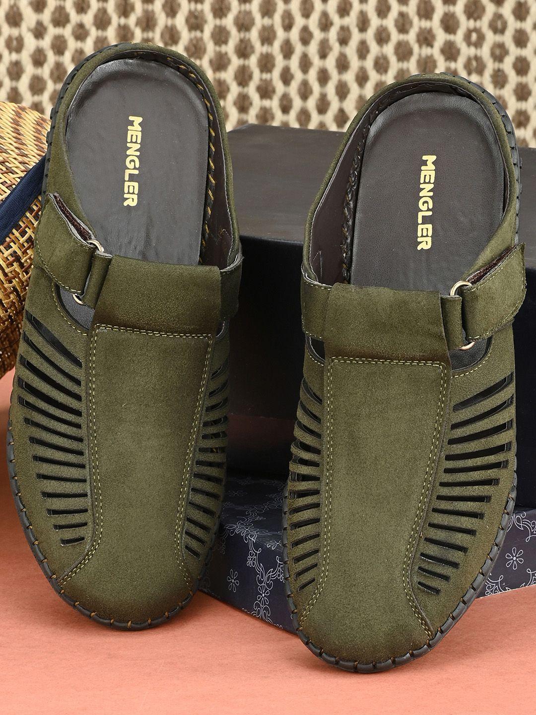 mengler men olive green suede shoe-style sandals