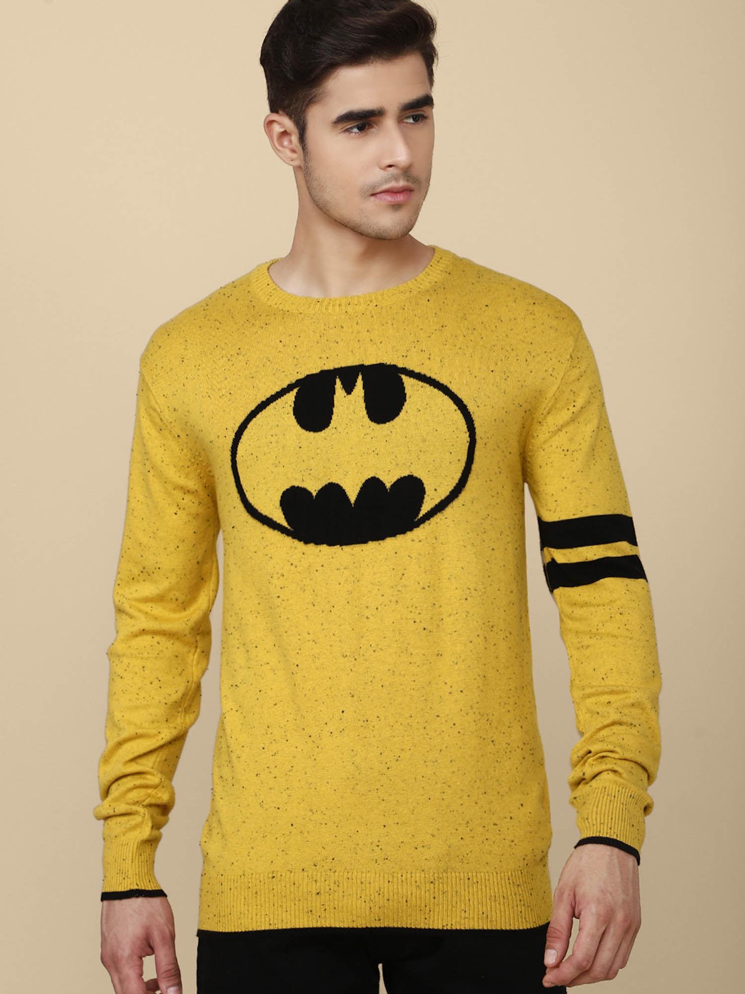 mens batman printed yellow sweater