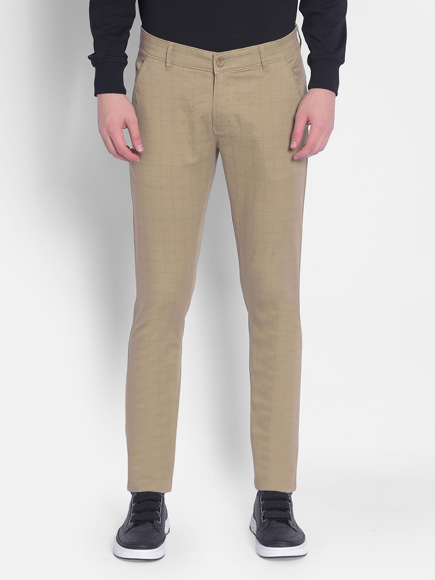 mens beige checked trousers