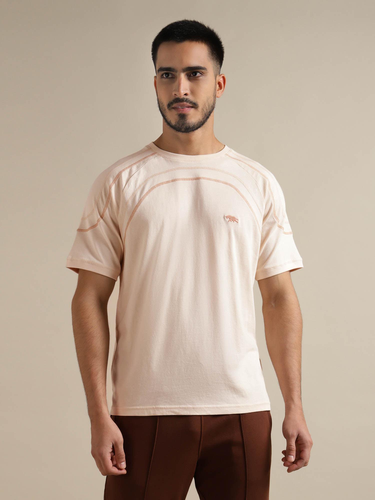 mens beige half sleeves round neck regular fit t-shirt