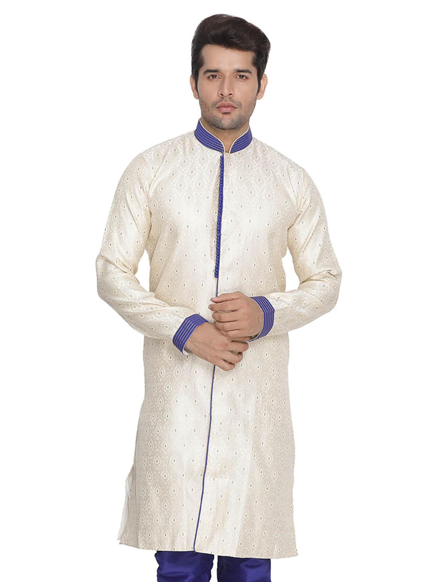 mens beige silk blend sherwani only top