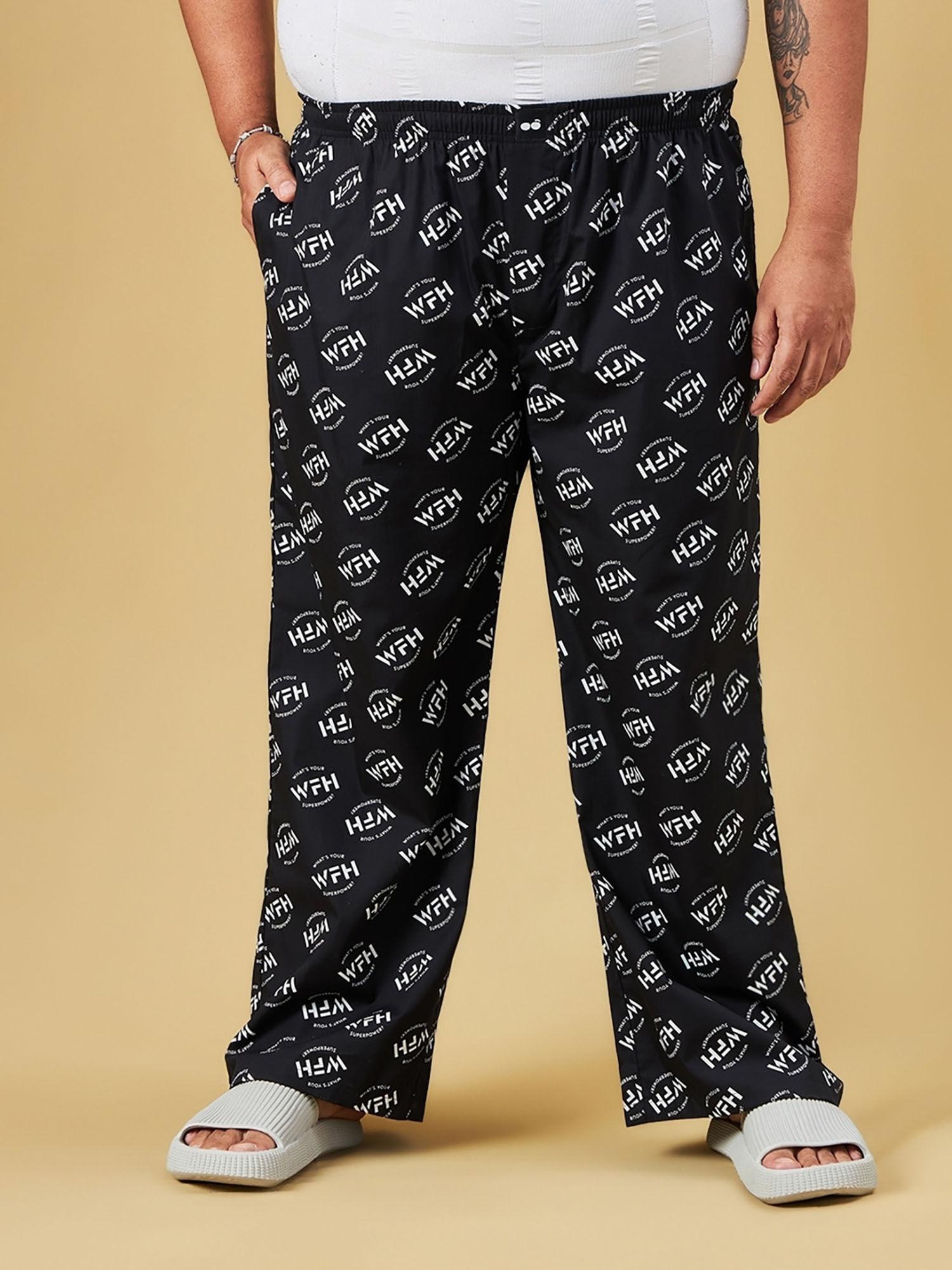 mens black all over printed oversized plus size pyjamas