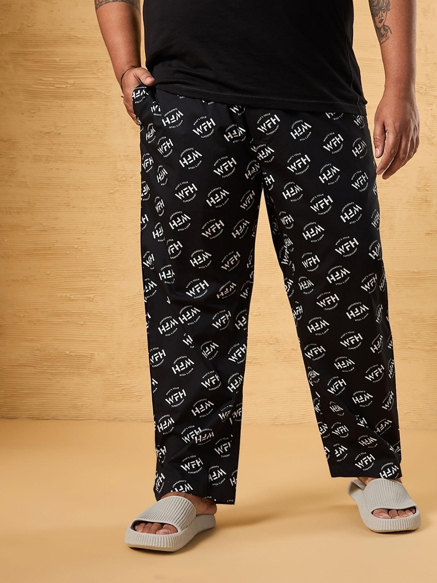 mens black all over printed plus size pyjamas