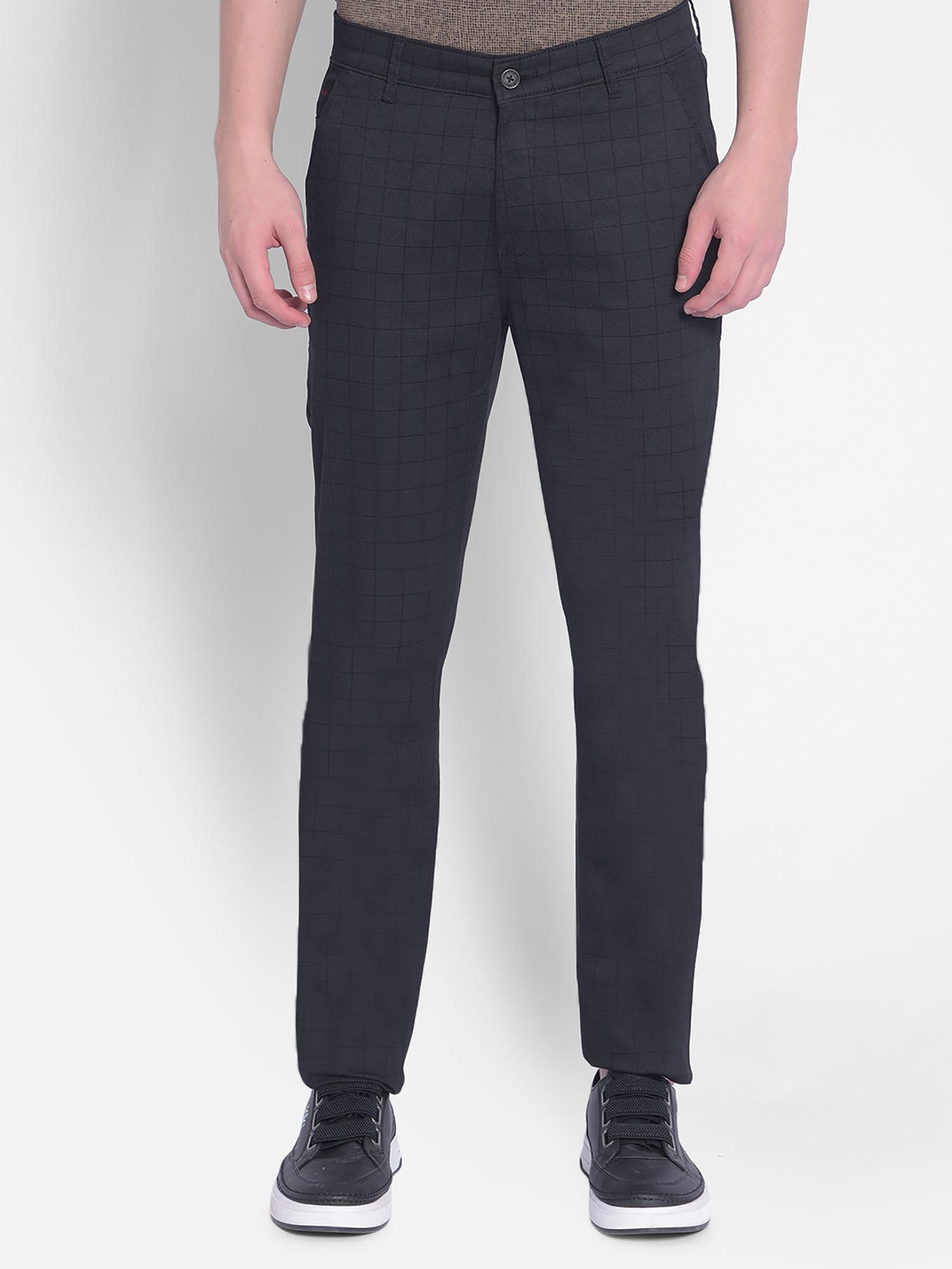 mens black checked trousers