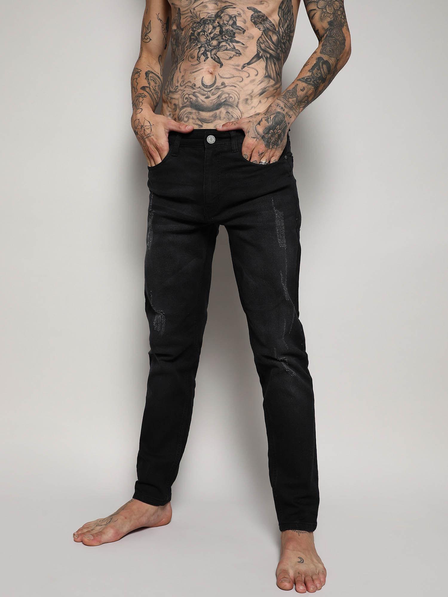 mens black minimal distressed denim jeans