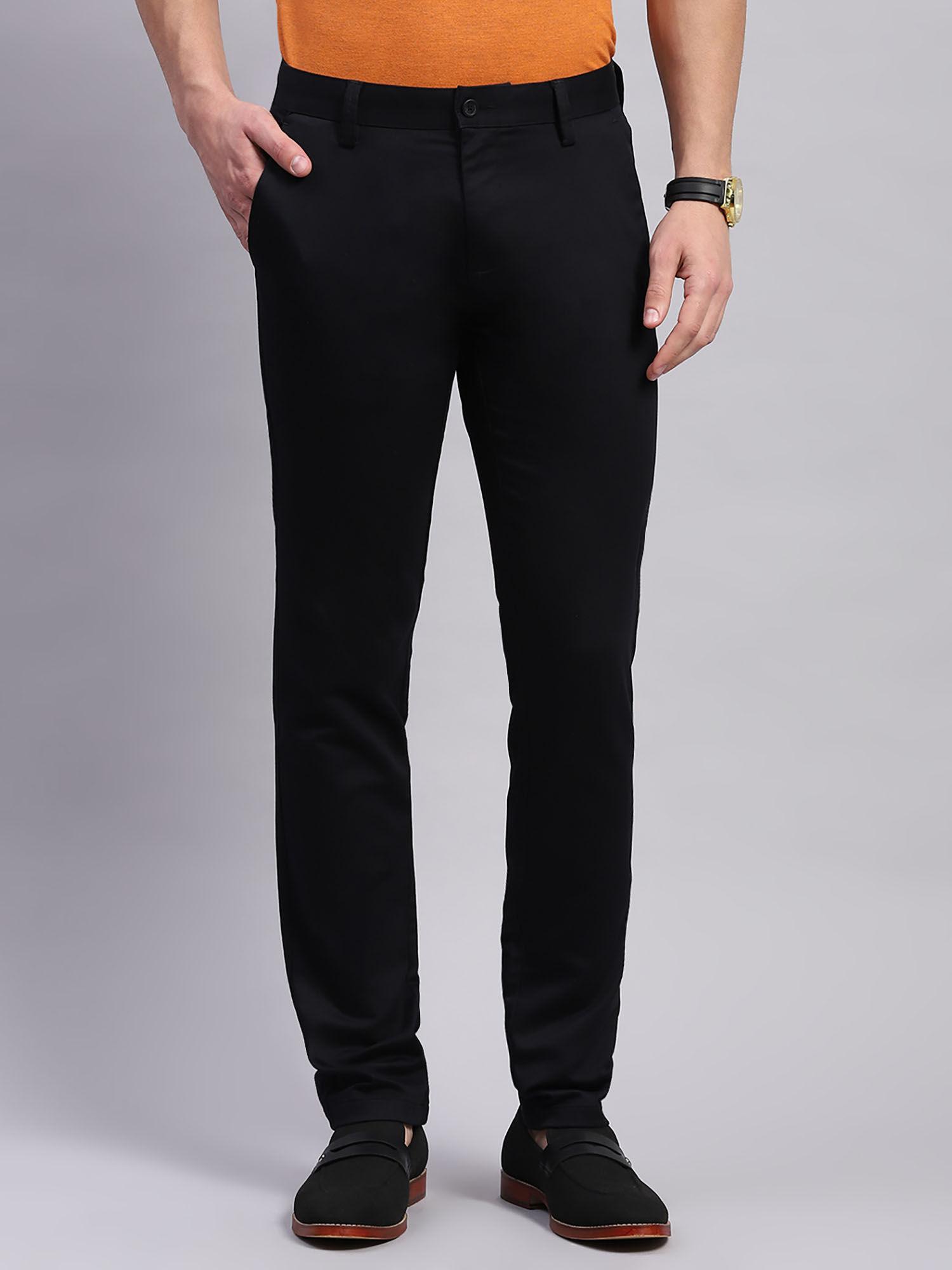 mens black solid regular fit trouser