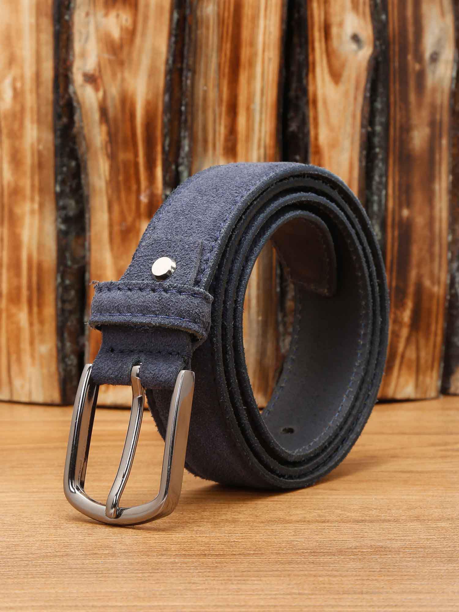 mens blue casual italian suede leather belt