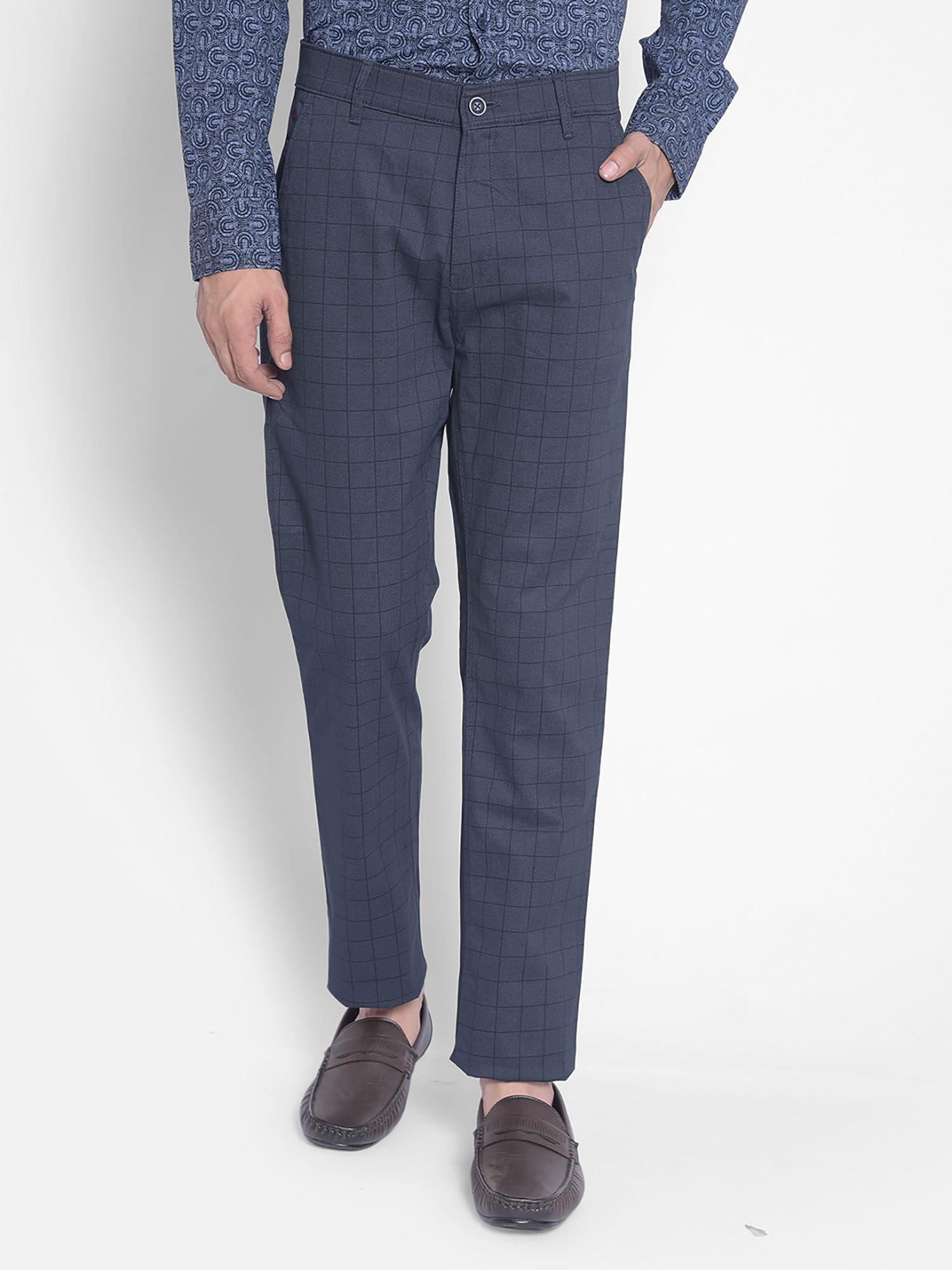 mens blue checkered trousers