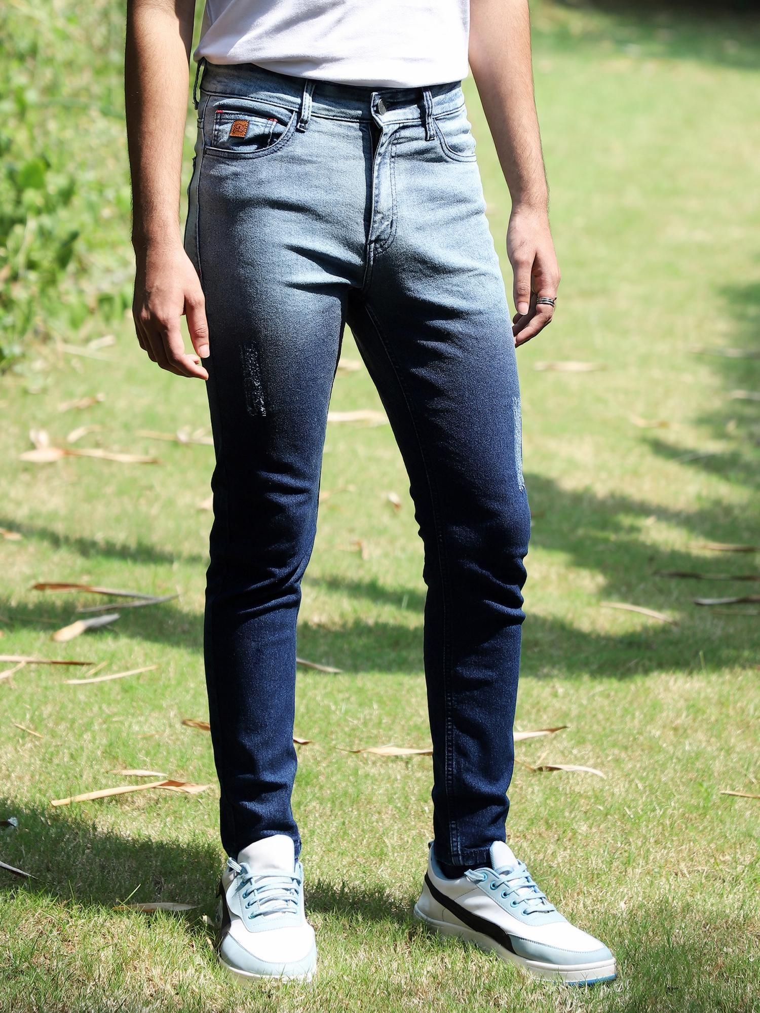 mens blue contrast ombre denim jeans