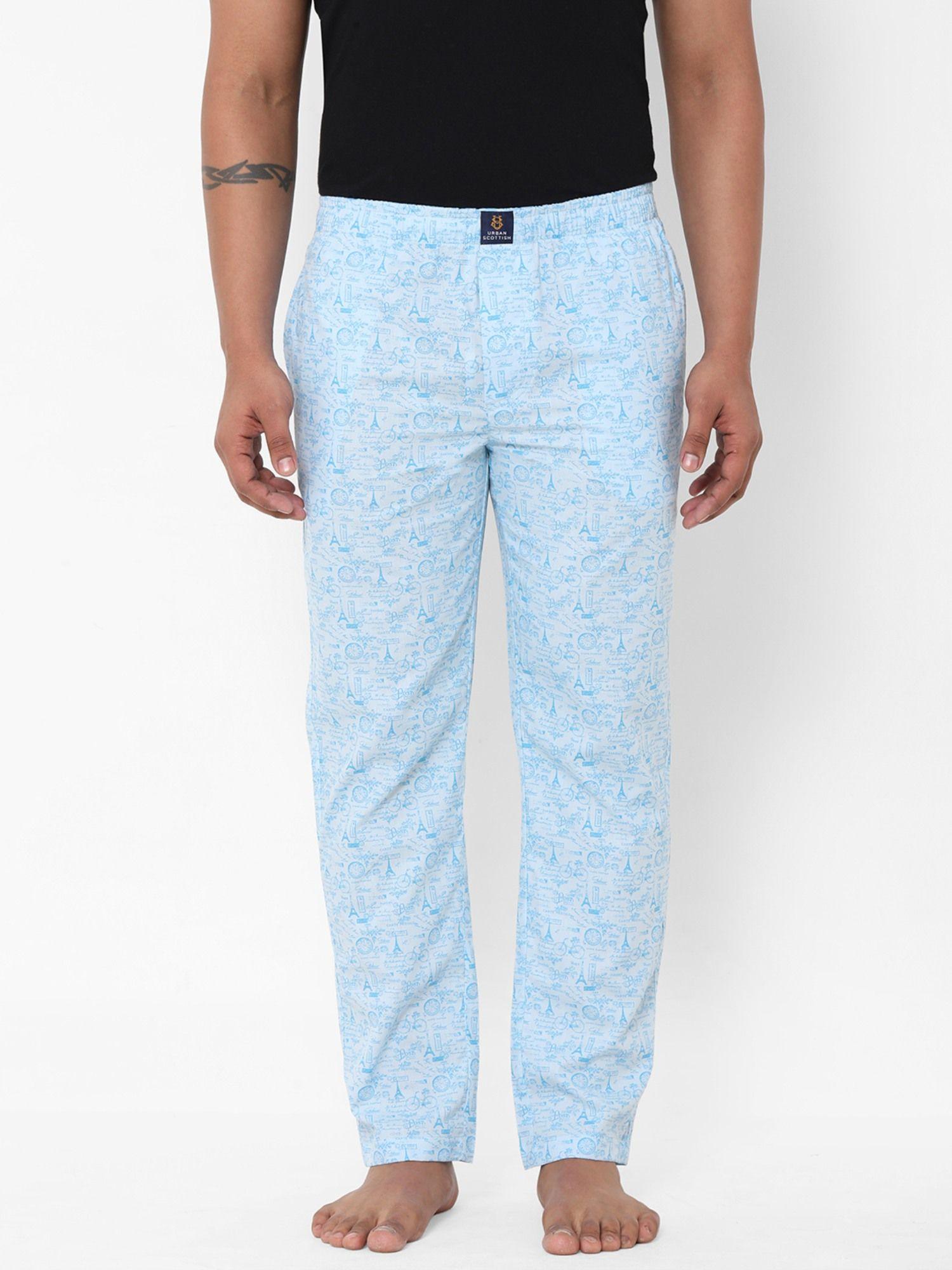 mens blue pure cotton printed lounge pants
