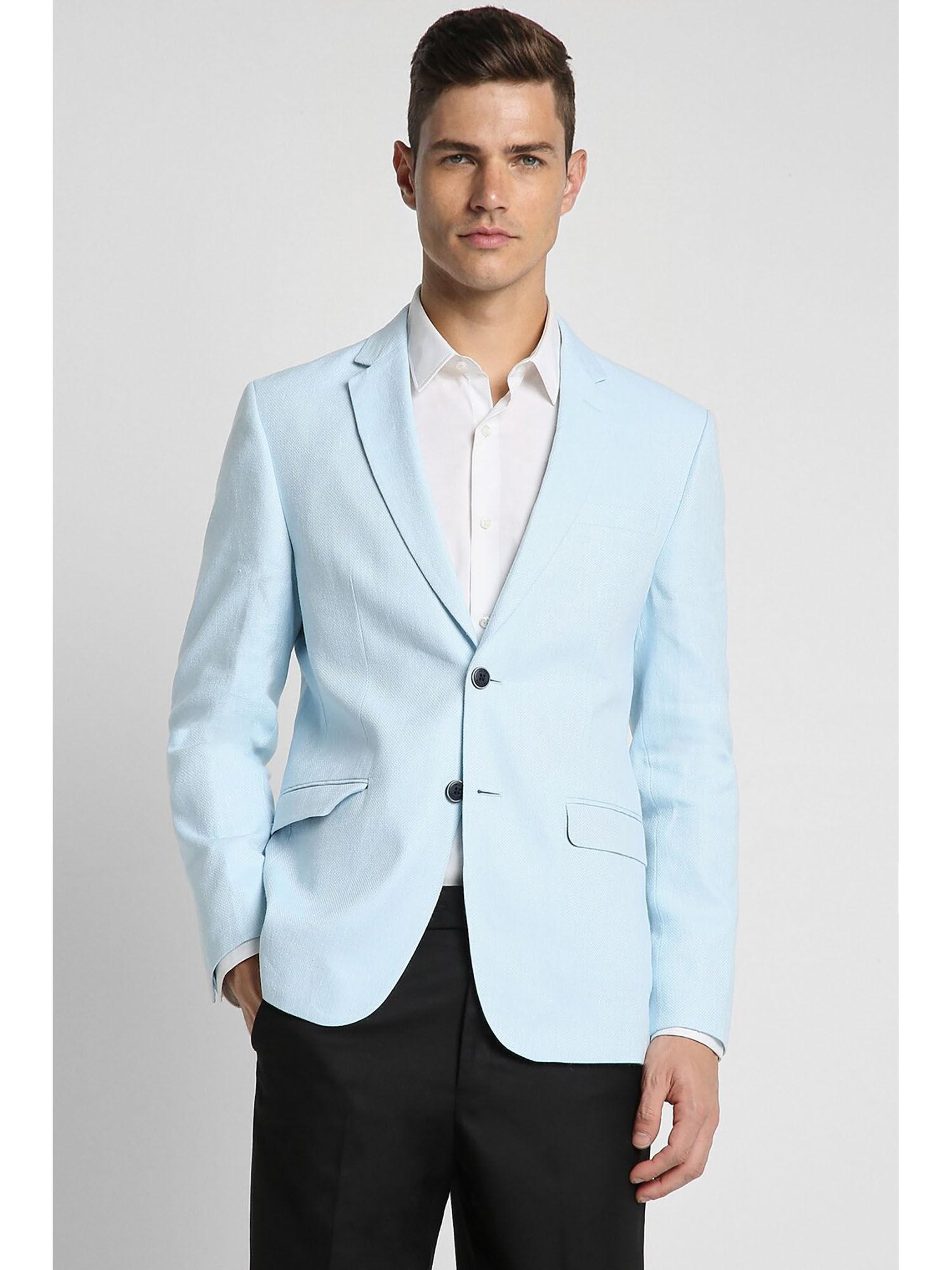 mens blue solid slim fit formal blazer