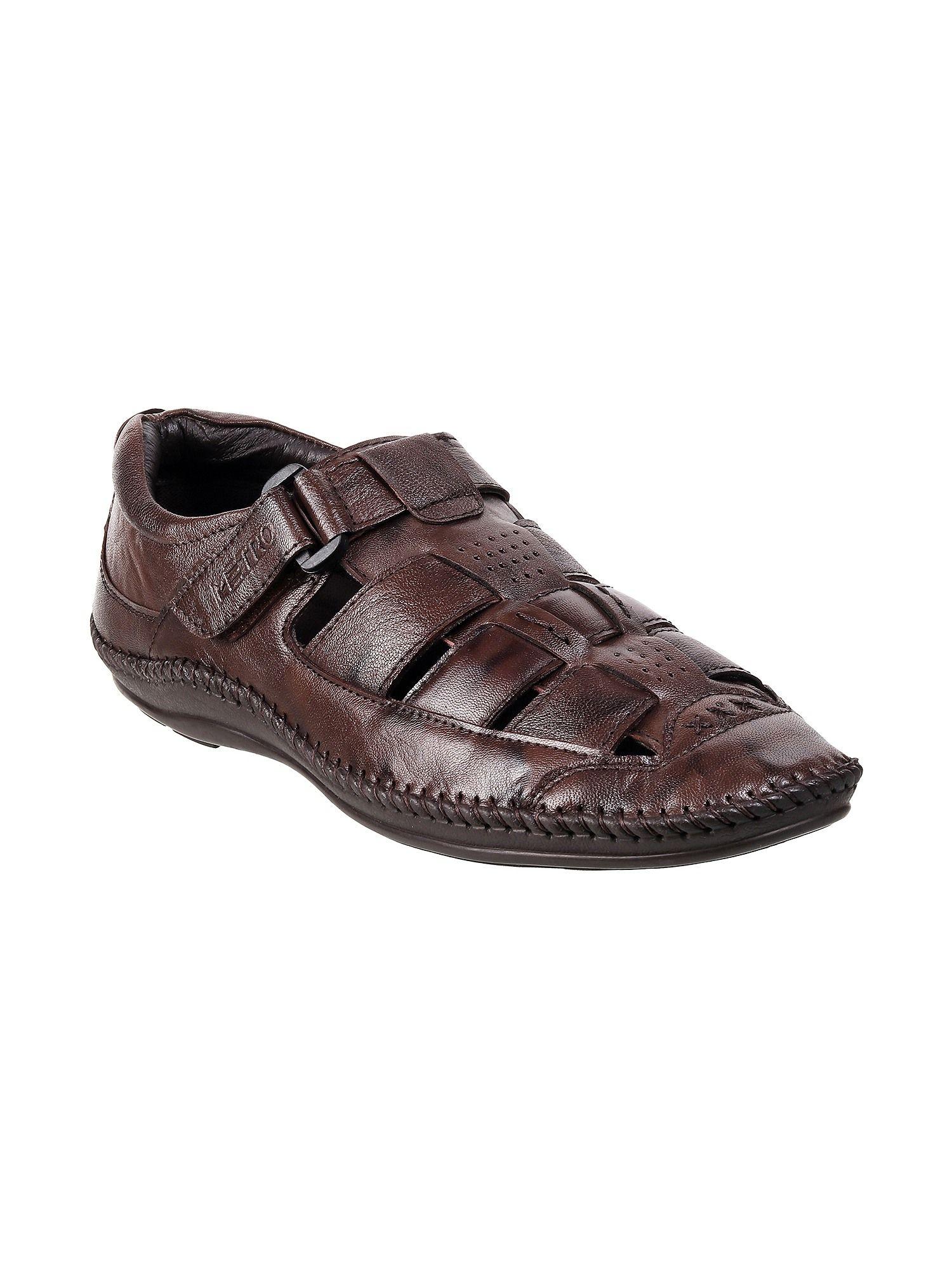 mens brown flat casual sandalsmetro textured brown sandals